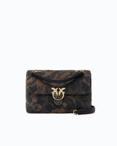 Love Bag Puff medium crossbody bag in suede with camouflage print and jewel buckle - Military Green | Pinko