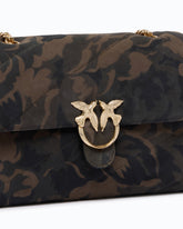 Love Bag Puff medium crossbody bag in suede with camouflage print and jewel buckle - Military Green | Pinko