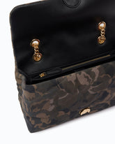 Love Bag Puff medium crossbody bag in suede with camouflage print and jewel buckle - Military Green | Pinko