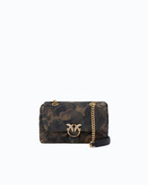 Mini Love Bag Puff crossbody bag in suede with camouflage print and jewel buckle - Military Green | Pinko