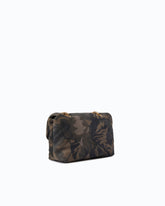Mini Love Bag Puff crossbody bag in suede with camouflage print and jewel buckle - Military Green | Pinko