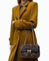 Mini Love Bag Puff crossbody bag in suede with camouflage print and jewel buckle - Military Green | Pinko