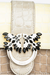 PINKO Galleria Mini Love Bag One in shiny two-tone crocodile-print leather - | Pinko