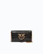 Love Bag One Wallet small crossbody wallet in crocodile-print leather with polka dots - Black | Pinko