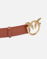 Cintura alta Love Birds in pelle 4cm - Marrone chiaro | Pinko