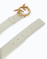Ceinture large Love Birds en cuir 4cm - Blanc | Pinko