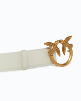 Ceinture large Love Birds en cuir 4cm - Blanc | Pinko