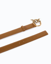 Cintura in pelle da 3 cm con fibbia Love Birds - Marrone | Pinko