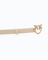 Cienki skórzany pasek Love Birds 2cm - Beżowy | Pinko