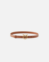Cintura sottile Love Birds in pelle 2cm - Marrone chiaro | Pinko