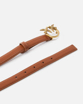 Cintura sottile Love Birds in pelle 2cm - Marrone chiaro | Pinko