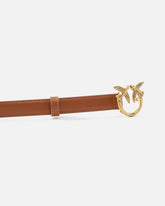 Cintura sottile Love Birds in pelle 2cm - Marrone chiaro | Pinko