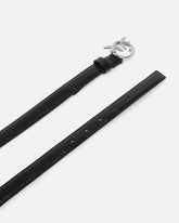 Glossy leather belt with Love Birds buckle and micro studs, 2 cm - | Pinko