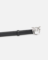 Glossy leather belt with Love Birds buckle and micro studs, 2 cm - | Pinko