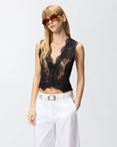 Gilet in pizzo valencienne floreale - | Pinko