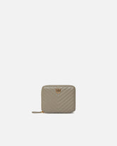 Square quilted nappa leather zip-around purse - Beige | Pinko