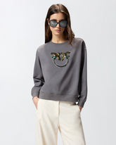 Sweatshirt with Love Birds jewel maxi embroidery - Grey | Pinko