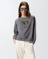Sweatshirt with Love Birds jewel maxi embroidery - Grey | Pinko