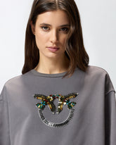 Sweatshirt with Love Birds jewel maxi embroidery - Grey | Pinko