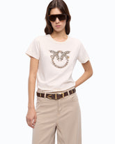 T-Shirt mit Logo Love Birds als Schmuckmuster - Beige | Pinko