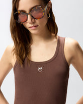 Vest top with Love Birds golden detail - Brown | Pinko