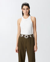 Top a canotta a costine con logo - | Pinko