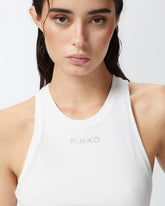 Top a canotta a costine con logo - | Pinko