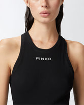 Top a canotta a costine con logo - | Pinko