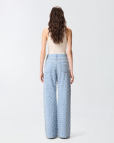 Jeans wide leg con disegno rombi e strass - | Pinko