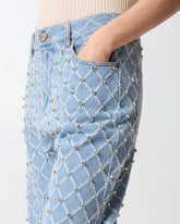Jeans wide leg con disegno rombi e strass - | Pinko