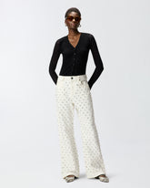 Wide-leg jeans with diamond pattern and rhinestones - | Pinko