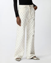 Wide-leg jeans with diamond pattern and rhinestones - | Pinko