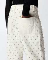 Wide-leg jeans with diamond pattern and rhinestones - | Pinko