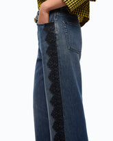 Wide-leg jeans with lace trim - | Pinko