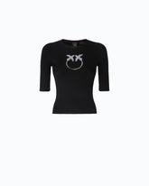 Halbarmpullover mit Logo aus Wolle - Schwarz | Pinko
