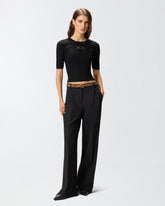 Maglia mezze maniche con logo in lana - | Pinko