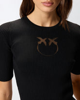 Short-sleeved wool sweater with logo - | Pinko