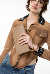 Horizontal Flat Bag in pelle - Beige | Pinko