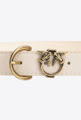 Tumbled leather belt with Love Birds detail, 2.5 cm - | Pinko