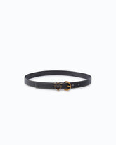 Tumbled leather belt with Love Birds detail, 2.5 cm - Black | Pinko
