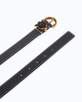 Tumbled leather belt with Love Birds detail, 2.5 cm - Black | Pinko