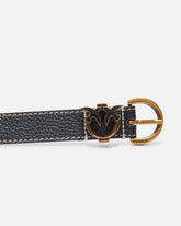 Tumbled leather belt with Love Birds detail, 2.5 cm - | Pinko