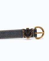 Tumbled leather belt with Love Birds detail, 2.5 cm - Black | Pinko