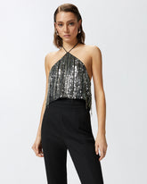 Top corto in paillettes con schiena scoperta - | Pinko