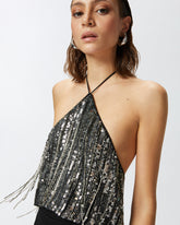 Top corto in paillettes con schiena scoperta - | Pinko