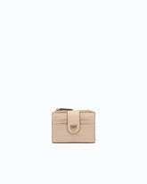 Portafoglio piccolo in pelle liscia con logo - Beige | Pinko