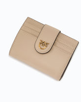 Portafoglio piccolo in pelle liscia con logo - Beige | Pinko