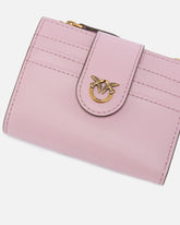 Portafoglio piccolo in pelle liscia con logo - Rosa Chiaro | Pinko