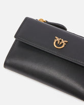 Piccolo portafoglio compatto in pelle liscia con logo - Nero | Pinko