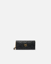 Prostokątny portfel ze skóry Monogram z paskiem - Czarny | Pinko